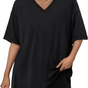 Trendy Queen Oversized Tshirts for Women Workout Plus Size Tops V Neck Short Sleeve
