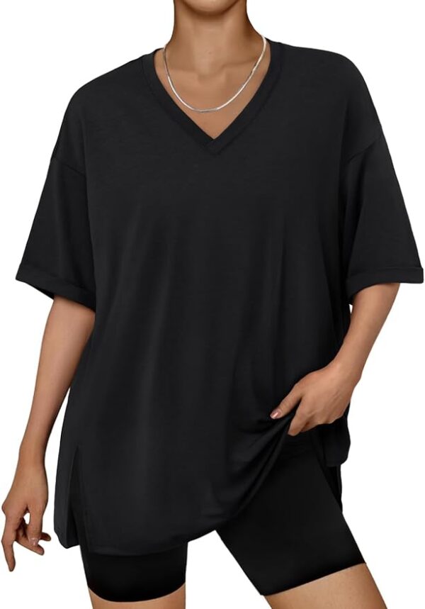 Trendy Queen Oversized Tshirts for Women Workout Plus Size Tops V Neck Short Sleeve