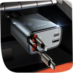 LISEN Retractable Car Charger, 69W USB C Car Accessories Adapter for iPhone 16