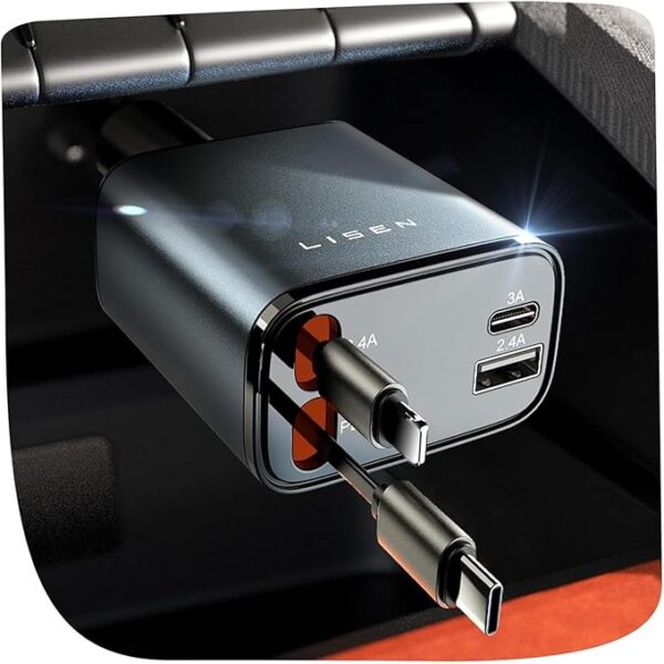 LISEN Retractable Car Charger, 69W USB C Car Accessories Adapter for iPhone 16