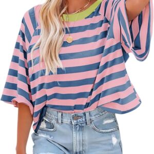 Dokotoo Tops for Women Striped 2025 Fashion T Shirts for Women Color Block