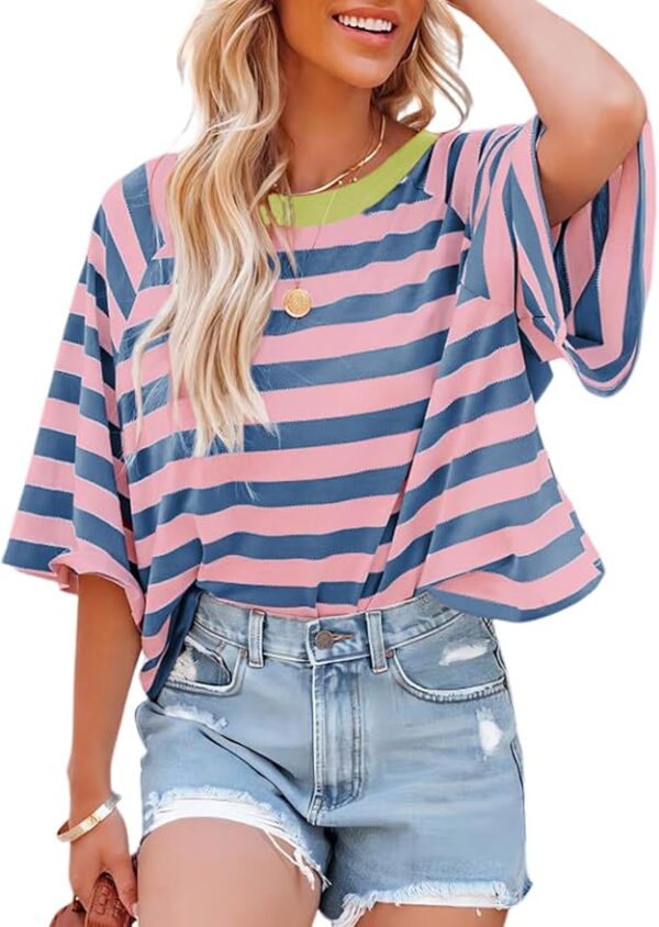 Dokotoo Tops for Women Striped 2025 Fashion T Shirts for Women Color Block