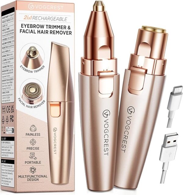 Eyebrow & Facial Trimmer: 2 in1 Rechargeable Facial Hair Removal