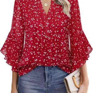 Timeson Women's 3/4 Sleeve Tops Dressy Casual Business Work Blouses