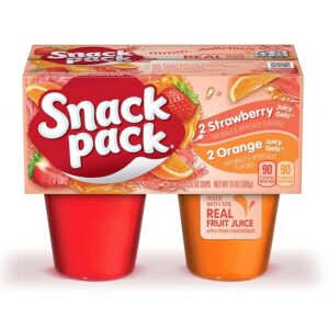 Snack Pack Strawberry and Orange Flavored Juicy Gels, 4 Count Snack Cups