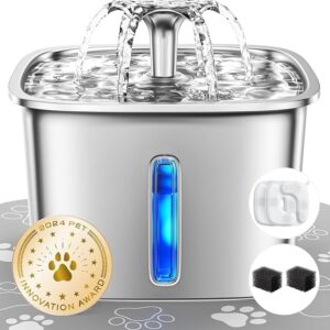 Veken Innovation Award Winner Stainless Steel Cat Water Fountain, 95oz/2.8L Automatic