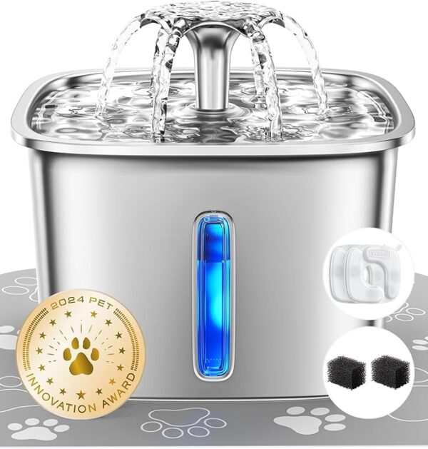 Veken Innovation Award Winner Stainless Steel Cat Water Fountain, 95oz/2.8L Automatic